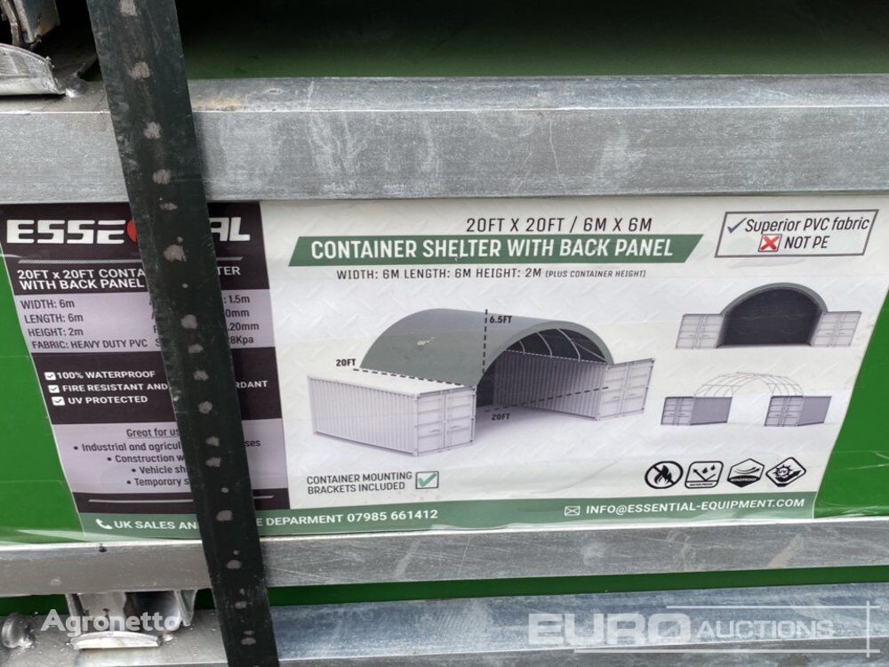 Essential  20' x 20' PVC Container Shelter, Back Panel brandalı hangar
